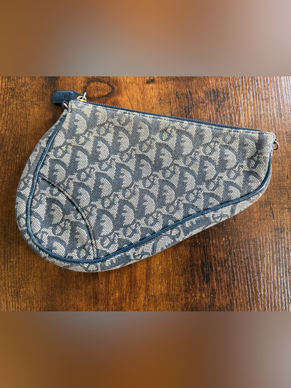 Dior Saddle Pouch in Blue and Beige Monogram Jacquard